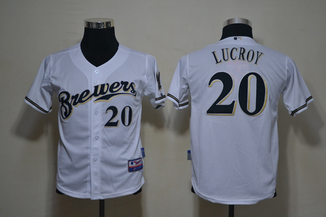 Brewers 20 Lucroy White Youth Jersey
