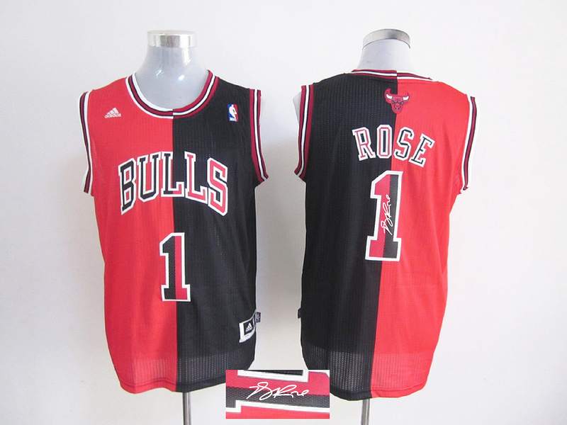 Bulls 1 Rose Red & Black Split Signature Edition Jerseys