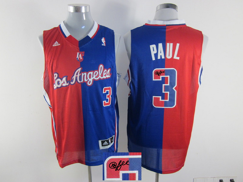 Clippers 3 Paul Red & Blue Split Signature Edition Jerseys