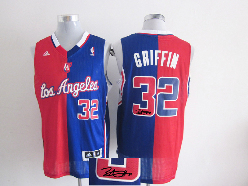 Clippers 32 Griffin Red & Blue Split Signature Edition Jerseys