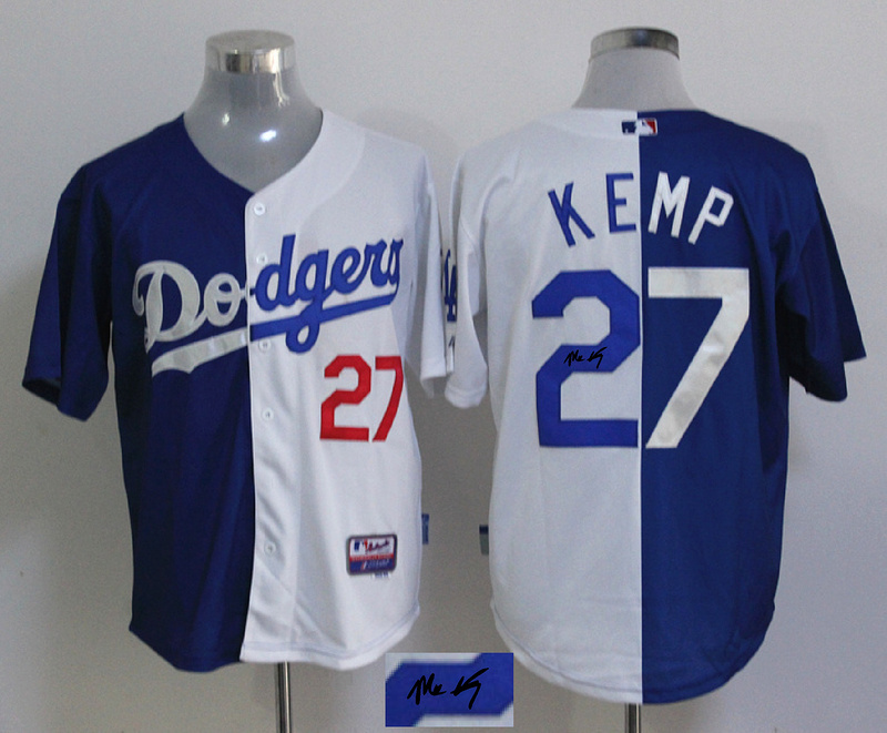 Dodgers 27 Kemp White & Blue Split Signature Edition Jerseys