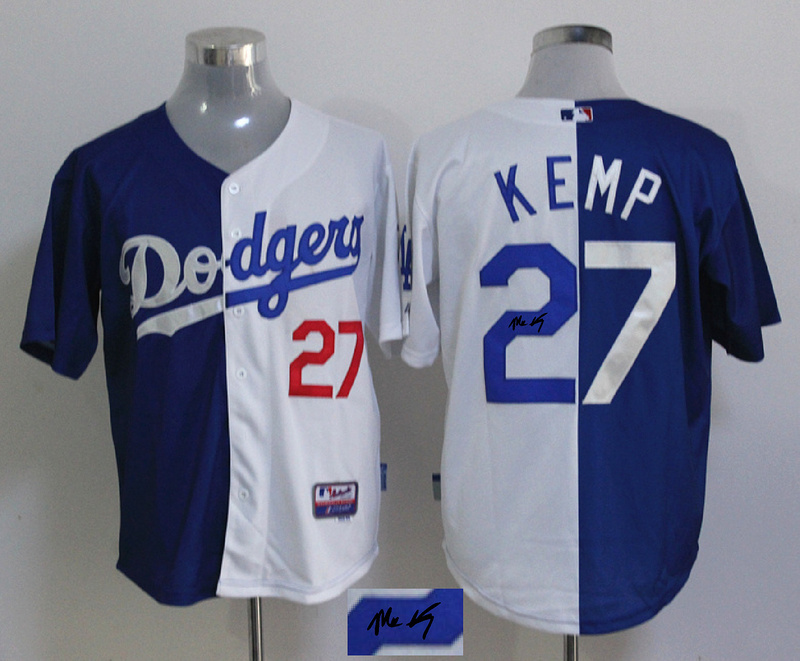 Dodgers 27 Kemp White & Blue Split Signature Edition Jerseys Dodgers 27 Kemp White & Blue Split Signature Edition Jerseys