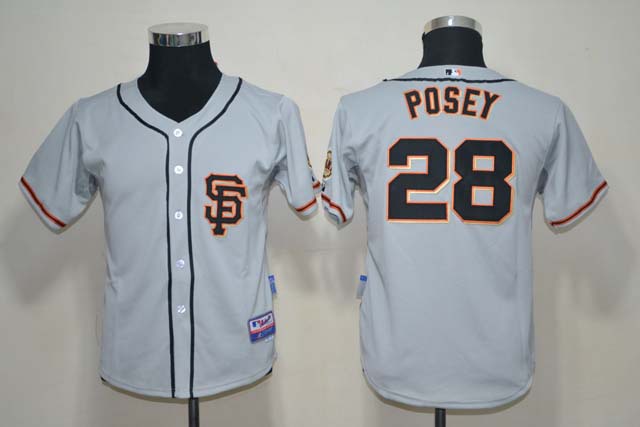 Giants 28 Posey Grey Youth Jersey - Click Image to Close