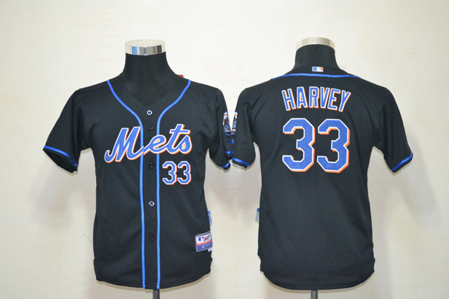 Mets 33 Harvey Black Youth Jersey - Click Image to Close