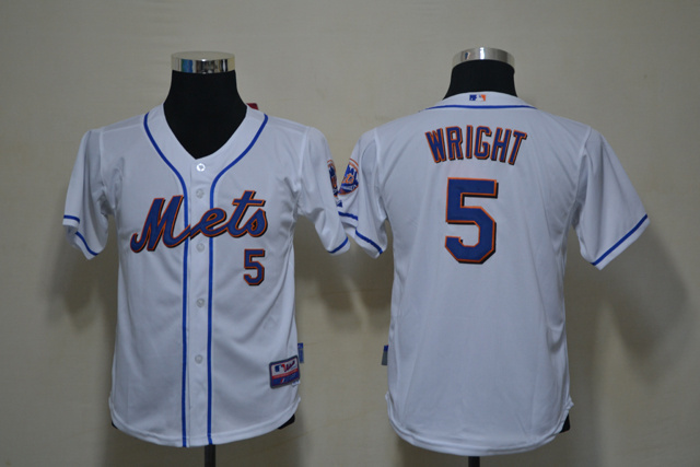 Mets 5 Wright White Youth Jersey