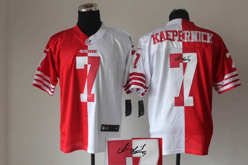 Nike 49ers 7 Kaepernick Red And White Split Signature Elite Jerseys