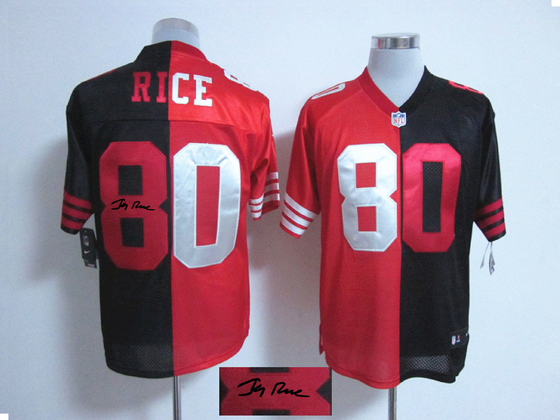 Nike 49ers 80 Rice Red And Black Split Signature Elite Jerseys