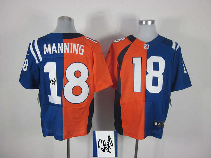 Nike Broncos 18 Manning Orange And Blue Split Signature Elite Jerseys