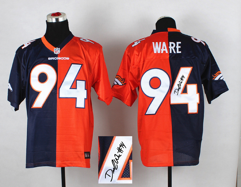 Nike Broncos 94 Ware Orange And Blue Split Signature Elite Jerseys
