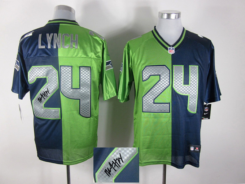 Nike Seahawks 24 Lynch Blue And Green Split Signature Elite Jerseys