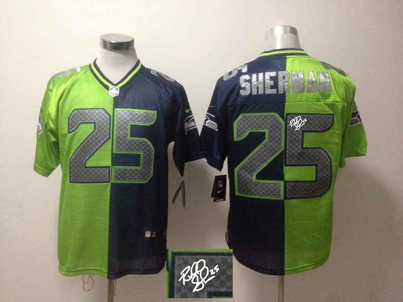 Nike Seahawks 25 Sherman Blue And Green Split Signature Elite Jerseys