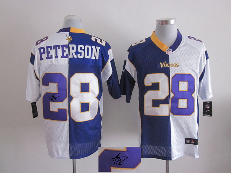 Nike Vikings 28 Peterson White And Purple Split Signature Elite Jerseys
