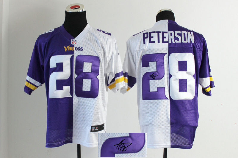 Nike Vikings 28 Peterson White And Purple Split Signature Elite New Jerseys