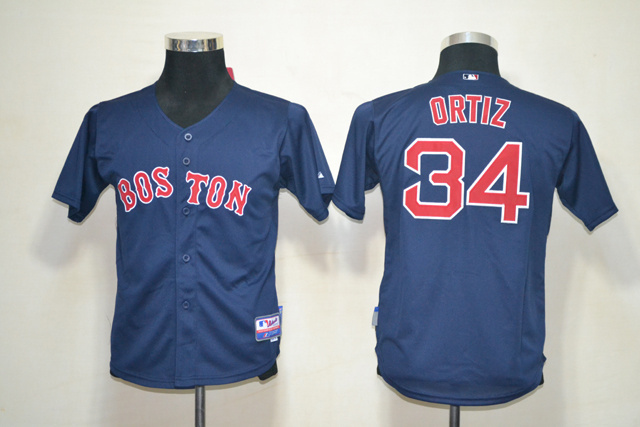 Red Sox 34 Ortiz Blue Youth Jersey