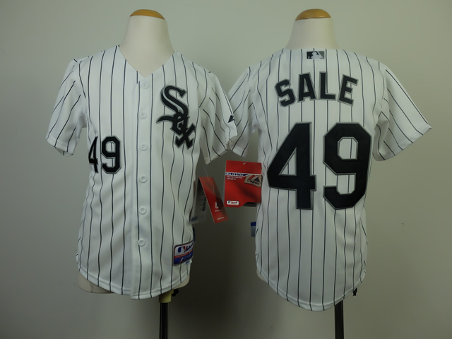White Sox 49 Sale White Black Stripe Youth Jersey