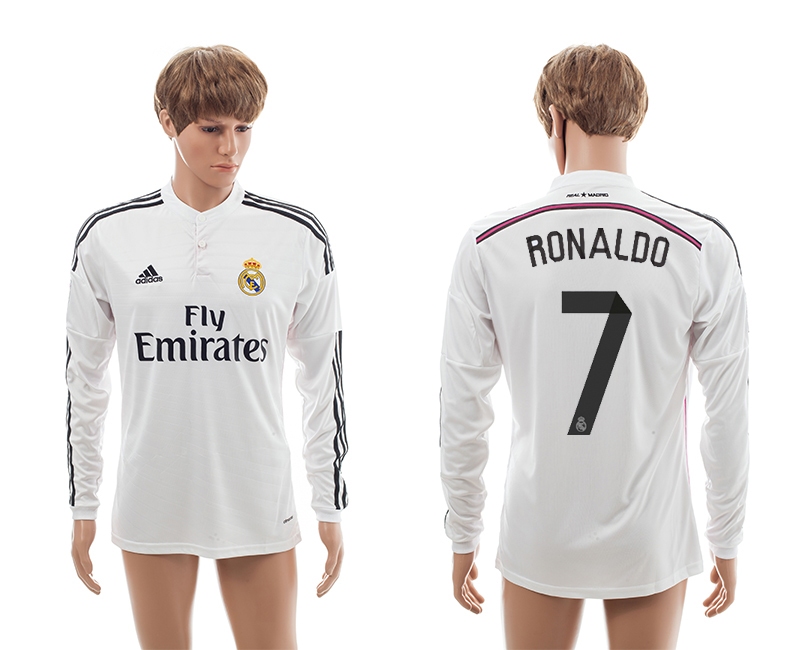 2014-15 Real Madrid 7 Ronaldo Home Long Sleeve Thailand Jerseys