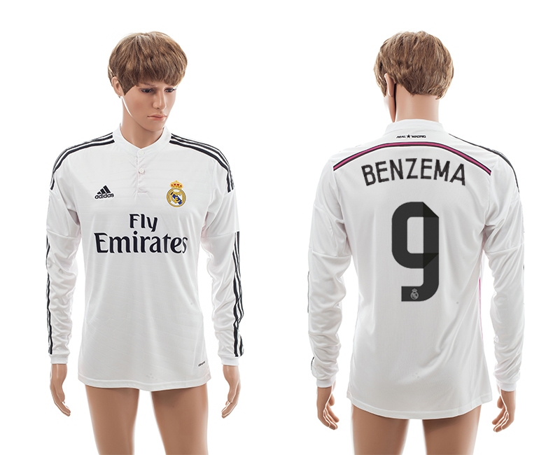 2014-15 Real Madrid 9 Benzema Home Long Sleeve Thailand Jerseys