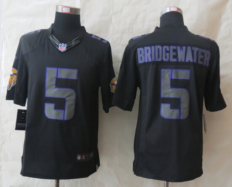 Nike Vikings 5 Bridgewater Impact Limited Black Jerseys