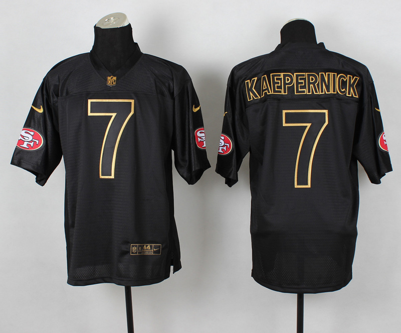 Nike 49ers 7 Kaepernick Black Elite 2014 Pro Gold Lettering Fashion Jerseys