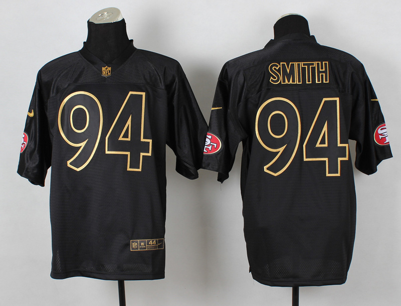 Nike 49ers 94 Smith Black Elite 2014 Pro Gold Lettering Fashion Jerseys