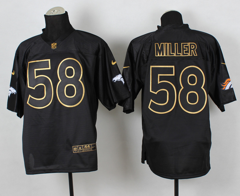 Nike Broncos 58 Miller Black Elite 2014 Pro Gold Lettering Fashion Jerseys