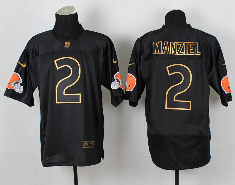 Nike Browns 2 Manziel Black Elite 2014 Pro Gold Lettering Fashion Jerseys