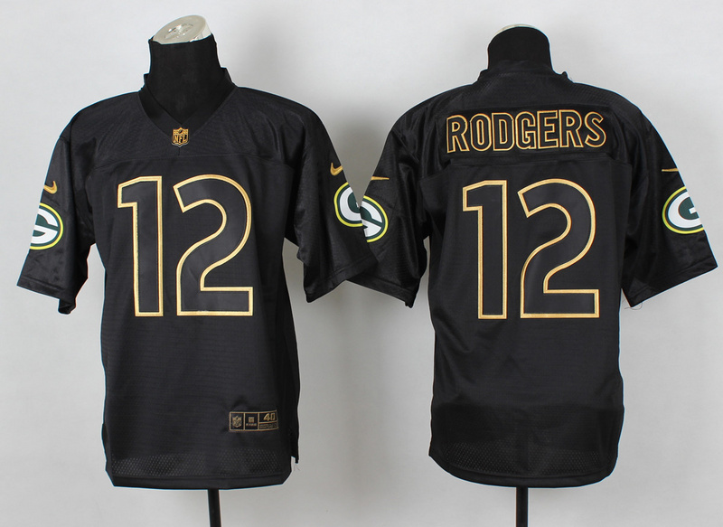 Nike Packers 12 Rodgers Black Elite 2014 Pro Gold Lettering Fashion Jerseys