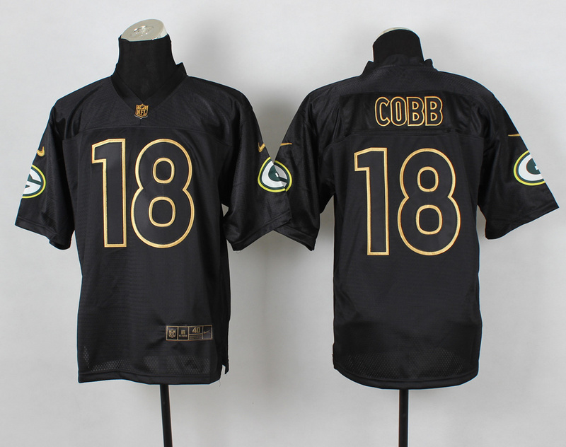 Nike Packers 18 Cobb Black Elite 2014 Pro Gold Lettering Fashion Jerseys