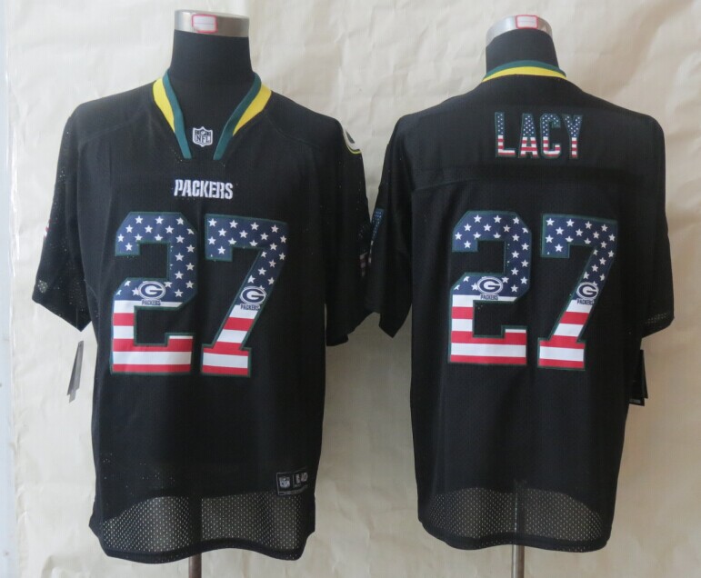 Nike Packers 27 Lacy USA Flag Fashion Black Elite Jerseys