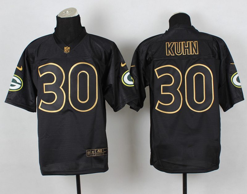 Nike Packers 30 Kuhn Black Elite 2014 Pro Gold Lettering Fashion Jerseys