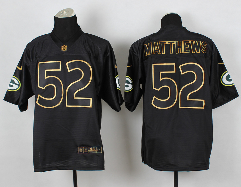 Nike Packers 52 Matthews Black Elite 2014 Pro Gold Lettering Fashion Jerseys