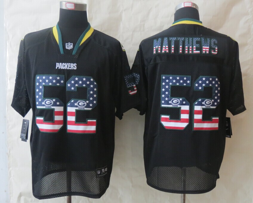 Nike Packers 52 Matthews USA Flag Fashion Black Elite Jerseys
