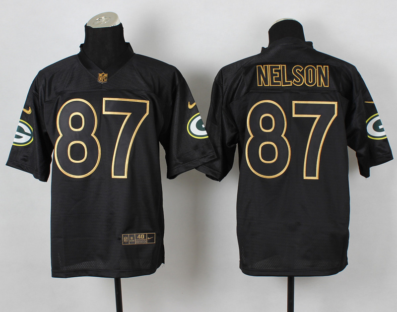 Nike Packers 87 Nelson Black Elite 2014 Pro Gold Lettering Fashion Jerseys