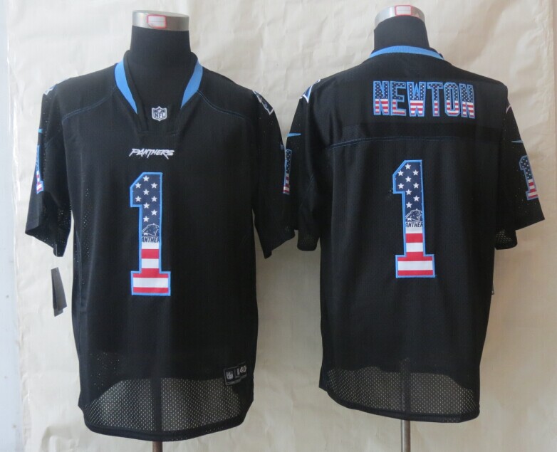 Nike Panthers 1 Newton USA Flag Fashion Black Elite Jerseys