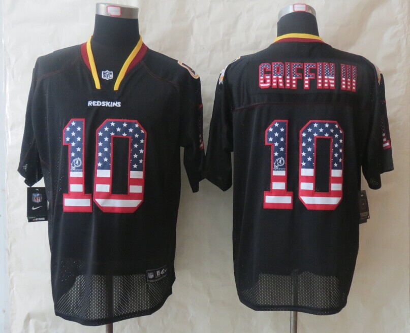 Nike Redskins 10 Griffin III USA Flag Fashion Black Elite Jerseys