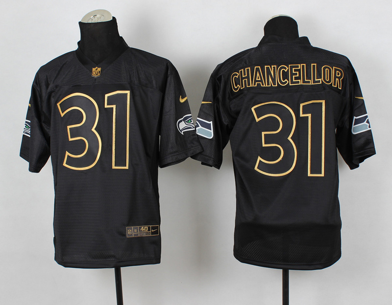 Nike Seahawks 31 Chancellor Black Elite 2014 Pro Gold Lettering Fashion Jerseys