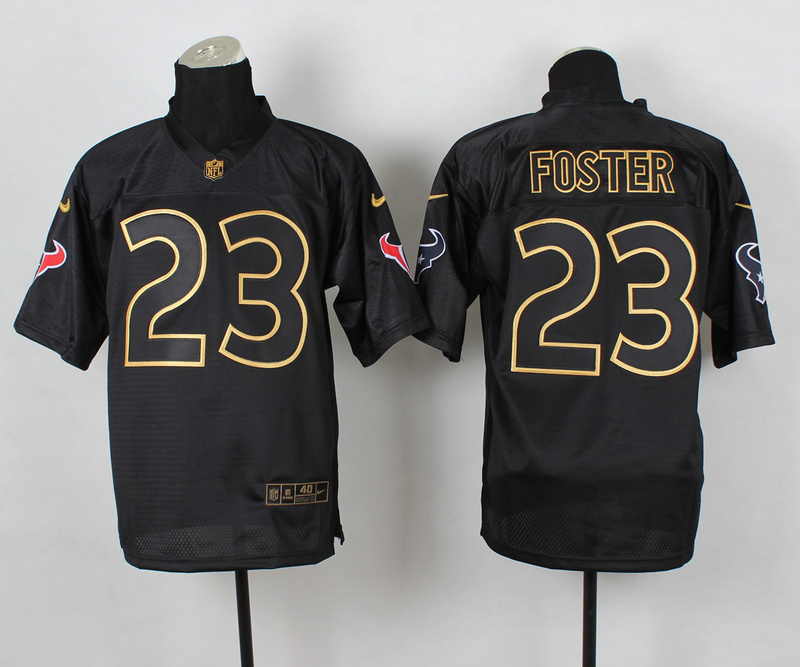 Nike Texans 23 Foster Black Elite 2014 Pro Gold Lettering Fashion Jerseys