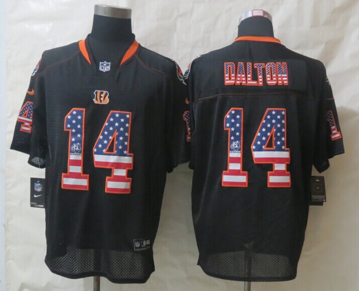 Nike Bengals 14 Dalton USA Flag Fashion Black Elite Jerseys