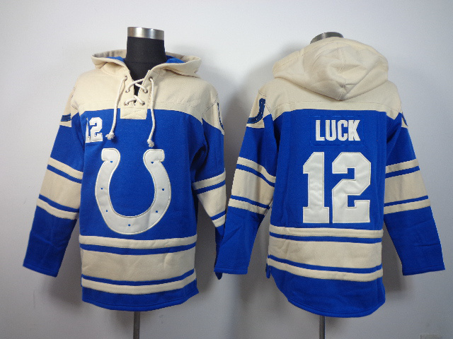 Nike Colts 12 Andrew Luck Blue All Stitched Hooded Sweatshirt - Click Image to Close