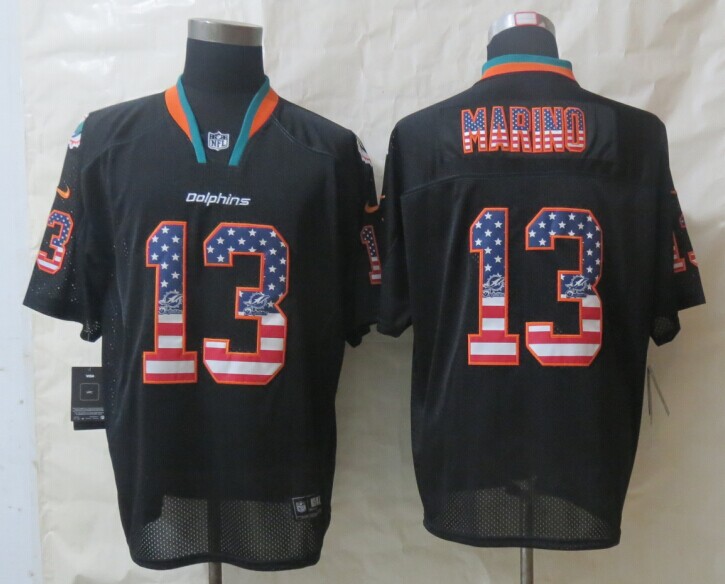 Nike Dolphins 13 Marino USA Flag Fashion Black Elite Jerseys