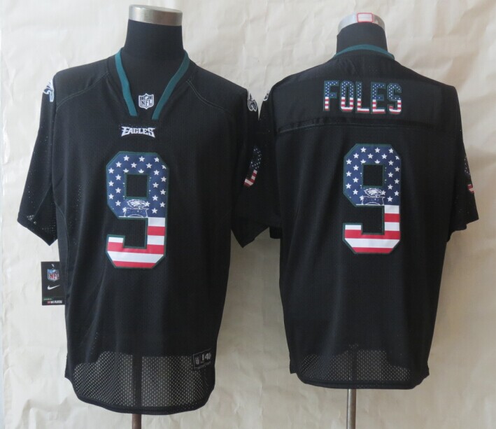 Nike Eagles 9 Foles USA Flag Fashion Black Elite Jerseys