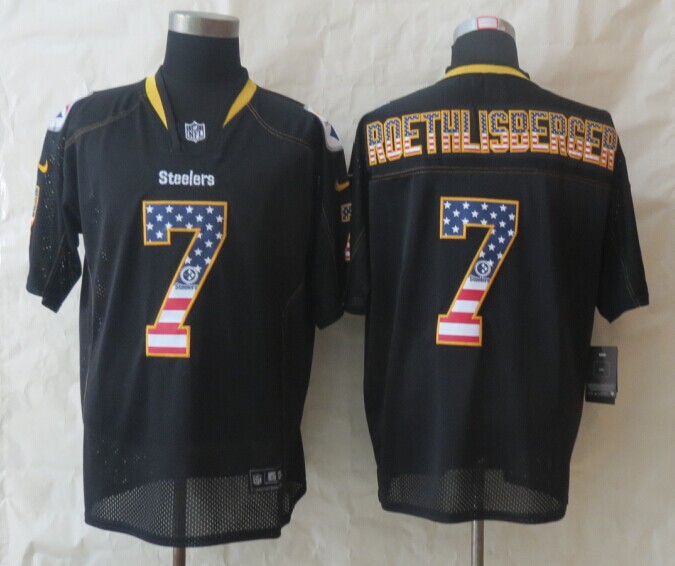 Nike Steelers 7 Roethlisberger USA Flag Fashion Black Elite Jerseys