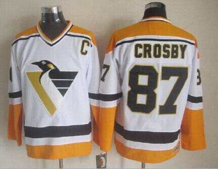 Penguins 87 Crosby White Throwback Jerseys - Click Image to Close