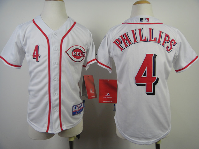Reds 4 Phillips White Youth Jersey