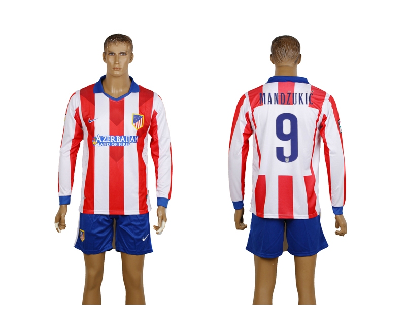 2014-15 Atletico Madrid 9 Mandzukic Home Long Sleeve Jerseys