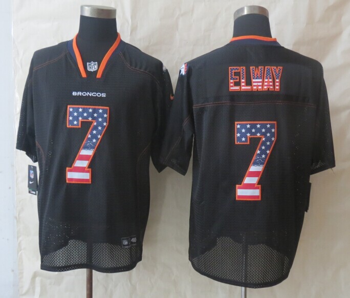 Nike Broncos 7 Elway USA Flag Fashion Black Elite Jerseys