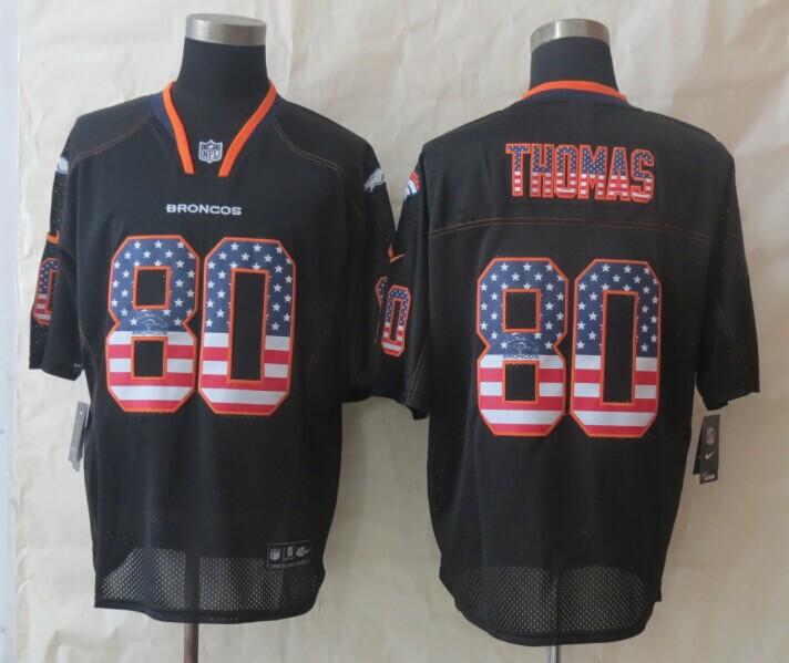 Nike Broncos 80 Thomas USA Flag Fashion Black Elite Jerseys
