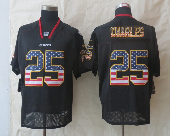 Nike Chiefs 25 Charles USA Flag Fashion Black Elite Jerseys