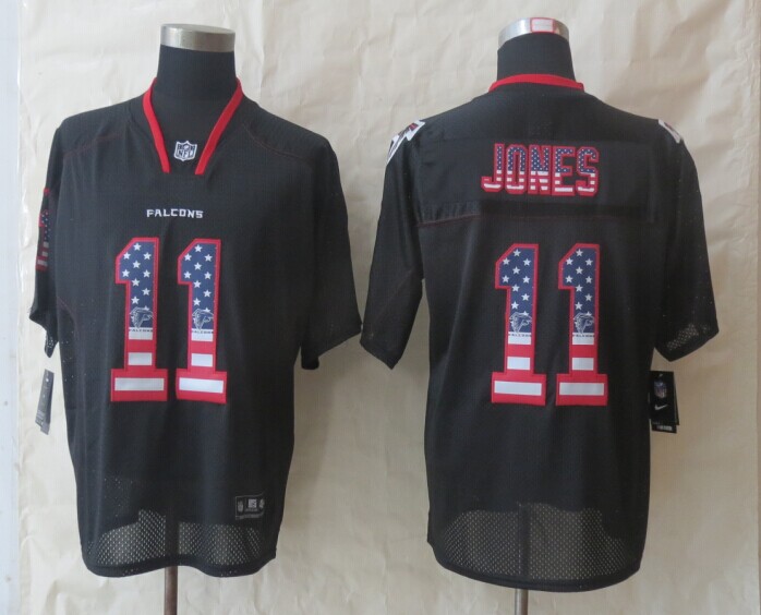 Nike Falcons 11 Jones USA Flag Fashion Black Elite Jerseys