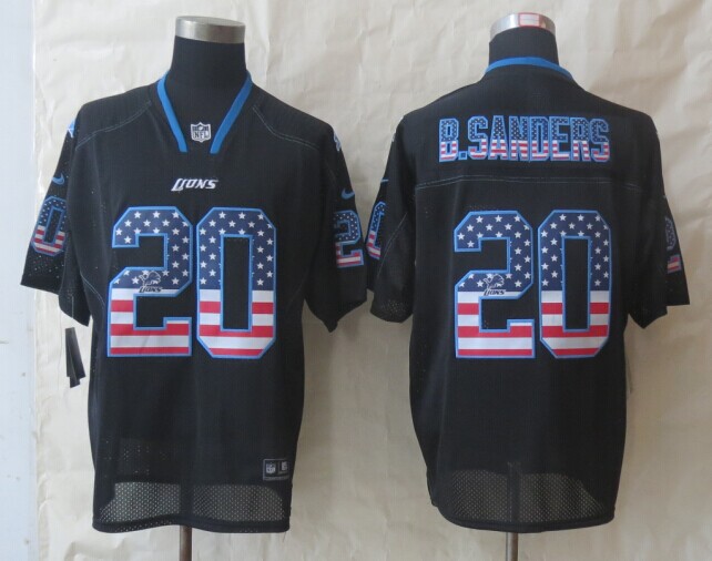 Nike Lions 20 B.Sanders USA Flag Fashion Black Elite Jerseys